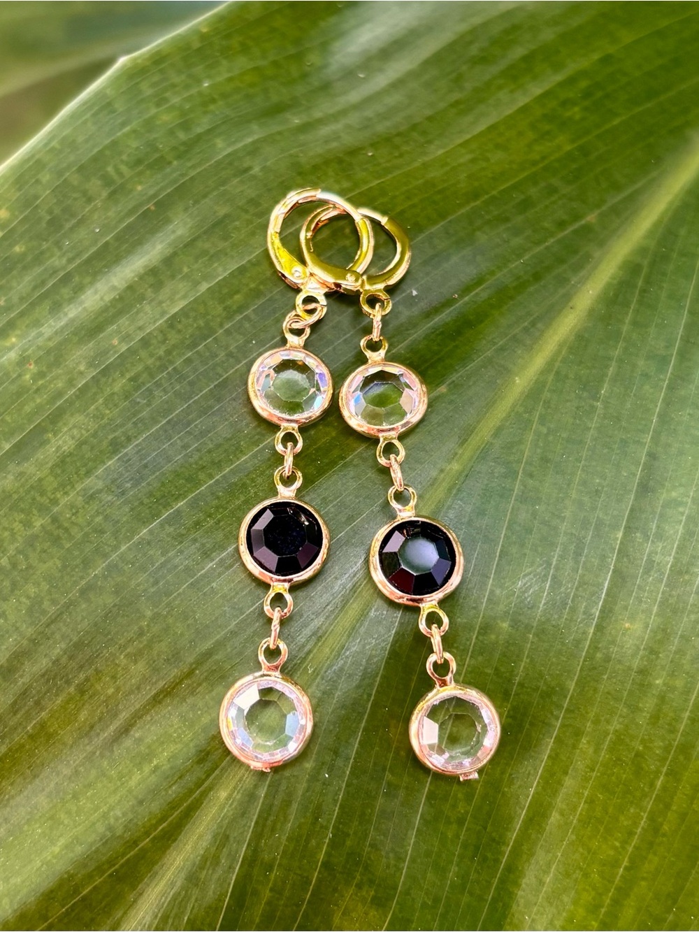 Upcycled Swarovski Gold Drop Earrings